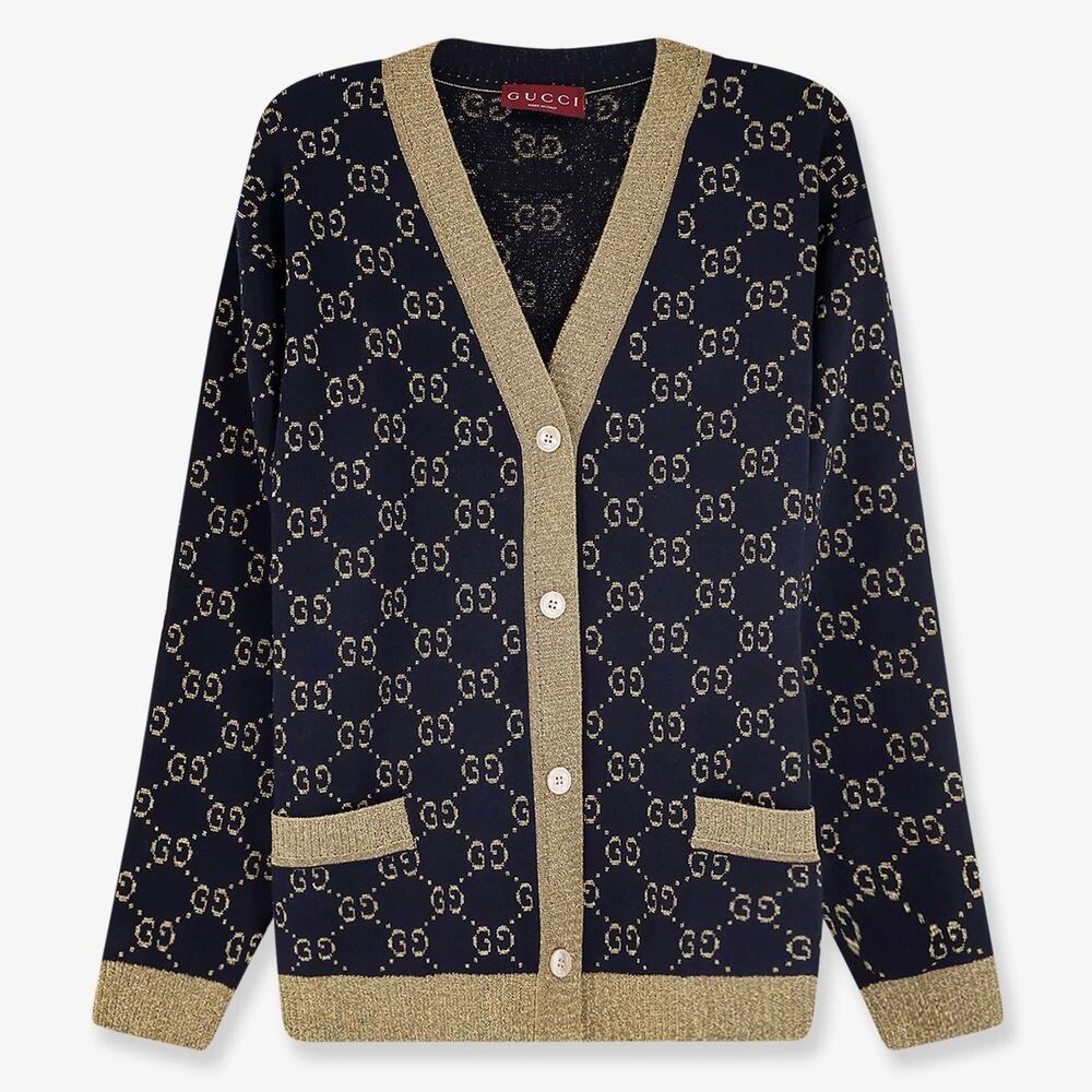 GUCCI GG logo intarsia metallic cotton blend cardigan sweater